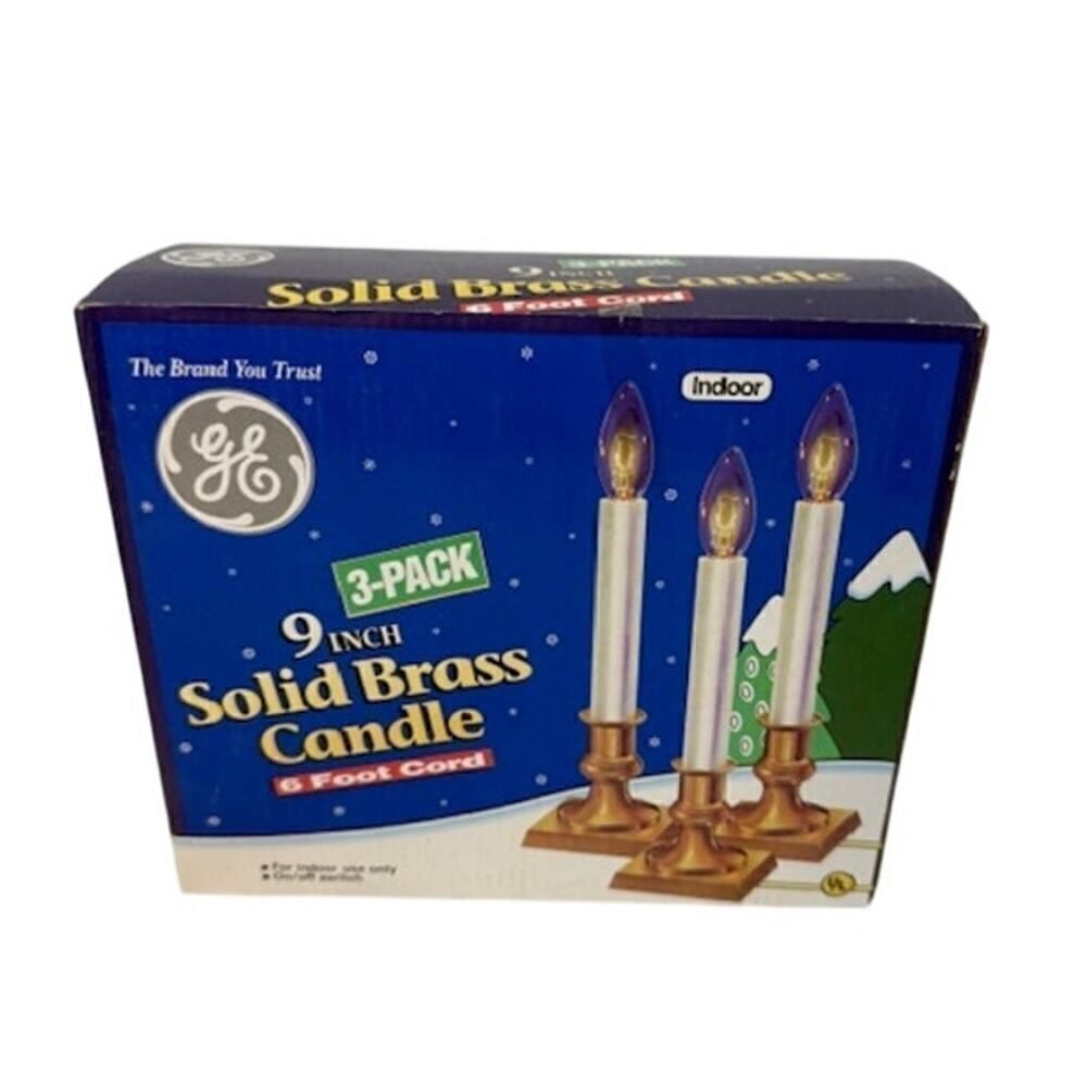 GE 9" Solid Brass 3 Candles With 6 Foot Cords Square Base With On/Off Switch